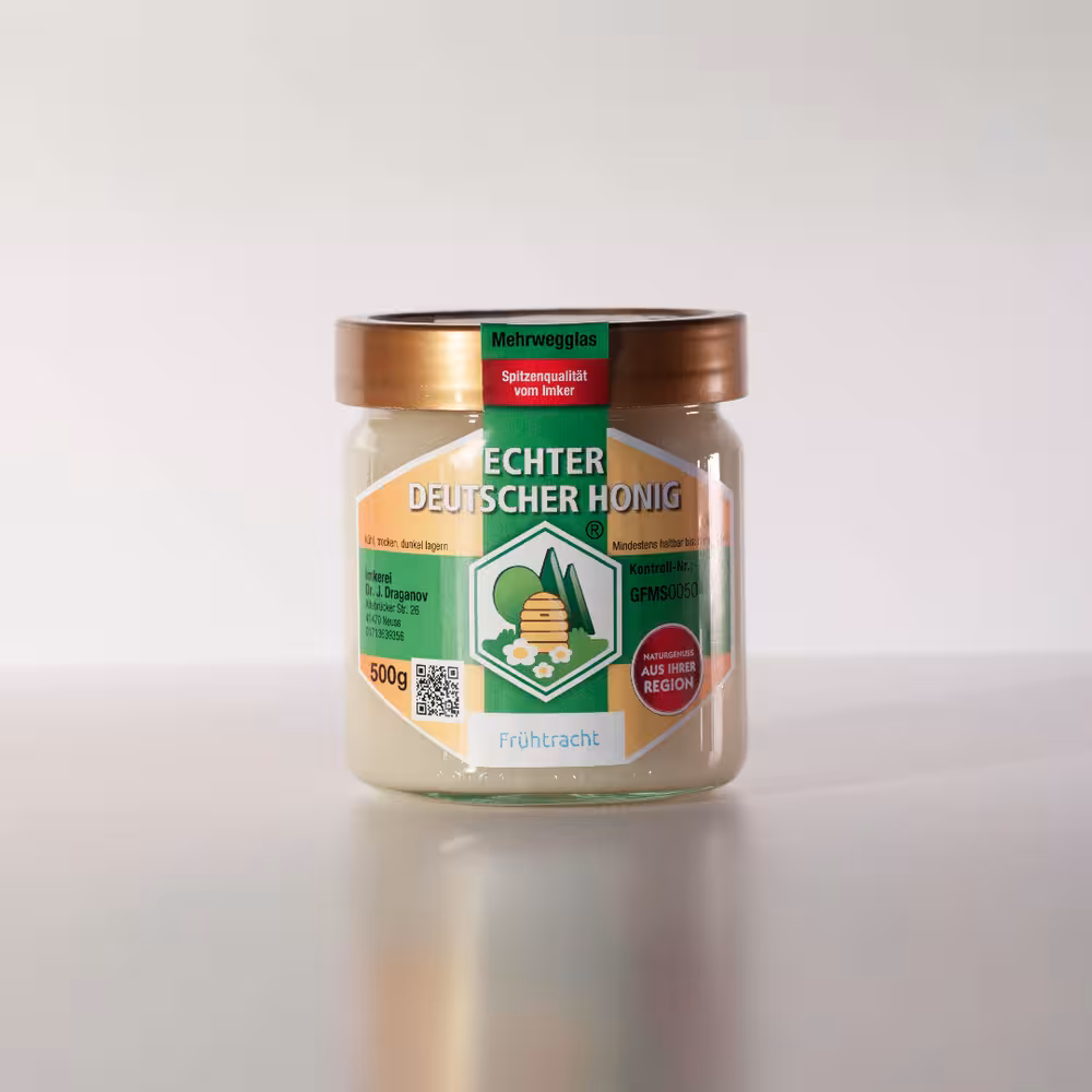 Ein Symbolbild für das Produkte Frühtracht Honig Raps im Dibglas